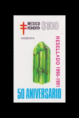 Hiddenite (timbre) - Mexique - 1989 -- 14/08/08 Hiddenite (timbre) - Mexique - 1989 -- 14/08/08
